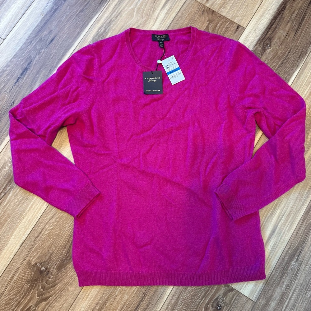 NWT Charter Club Luxury 100% Cashmere Fuchsia Sweater. Size XL